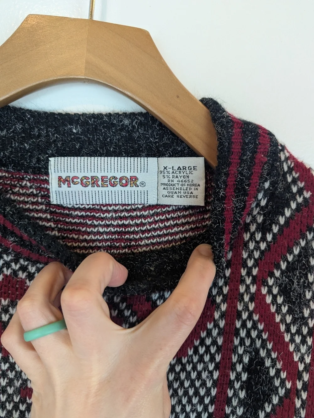 VTG McGregor Red/Gray Print Sweater, Sz XL